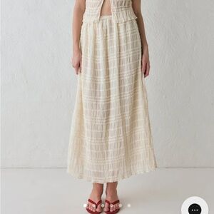 Cream Pleated A-Line Maxi Skirt Set for Casual Wear